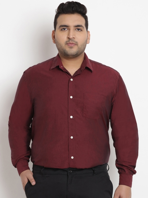 

John Pride Plus Size Men Maroon Comfort Regular Fit Solid Chambray Formal Shirt