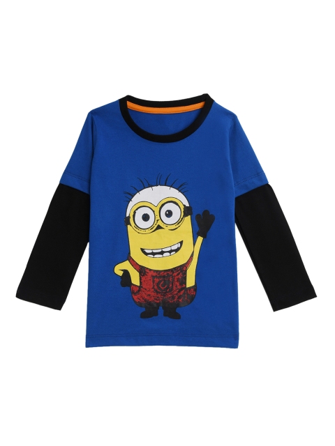 

KIDSCRAFT Boys Blue & Black Printed Round Neck T-shirt
