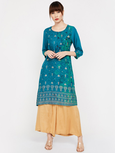 

Melange by Lifestyle Women Teal Blue Printed Straight Kurta
