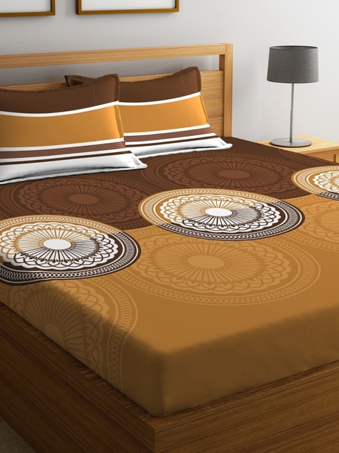 

STELLAR HOME Brown & White Geometric 104 TC Cotton 1 Queen Bedsheet with 2 Pillow Covers