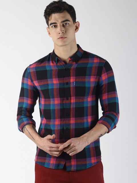 

Blue Saint Men Black & Pink Slim Fit Checked Casual Shirt