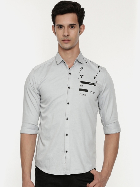 

CINOCCI Men Grey Slim Fit Printed Casual Shirt