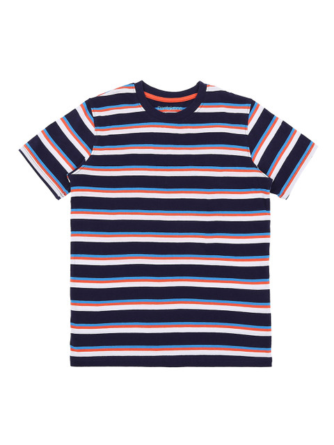 

Pantaloons Junior Boys Navy Blue Striped Round Neck Pure Cotton T-shirt
