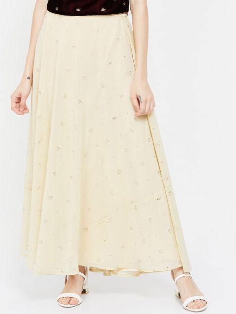 

Colour Me by Melange Women Beige Embellished Flared Maxi Skirt