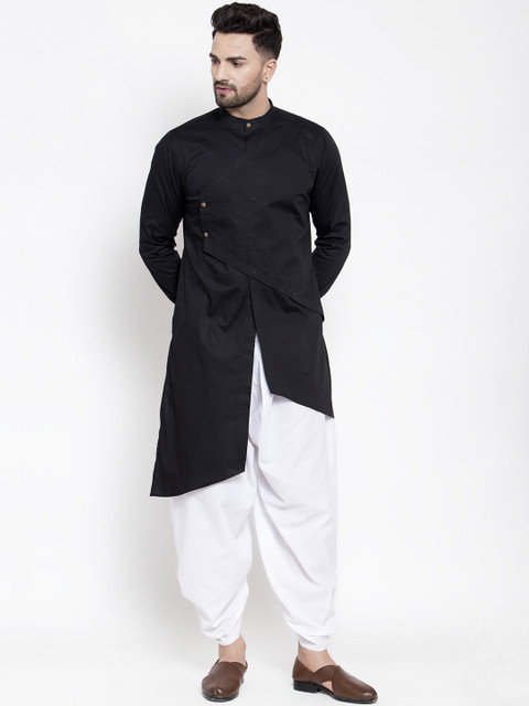 

Zotw Men Black Solid Straight Asymmetric Kurta