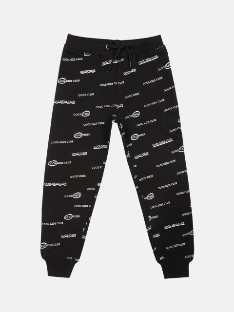 

Lil Tomatoes Boys Black Printed Pure Cotton Joggers