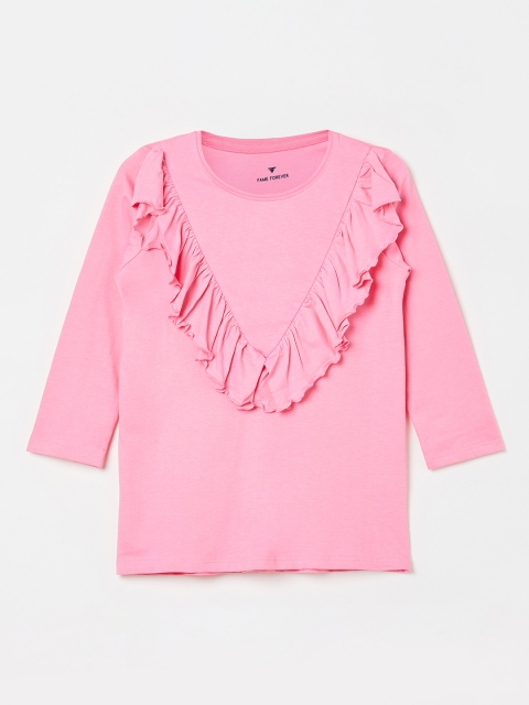 

Fame Forever by Lifestyle Girls Pink Solid Top with Ruffle Detail
