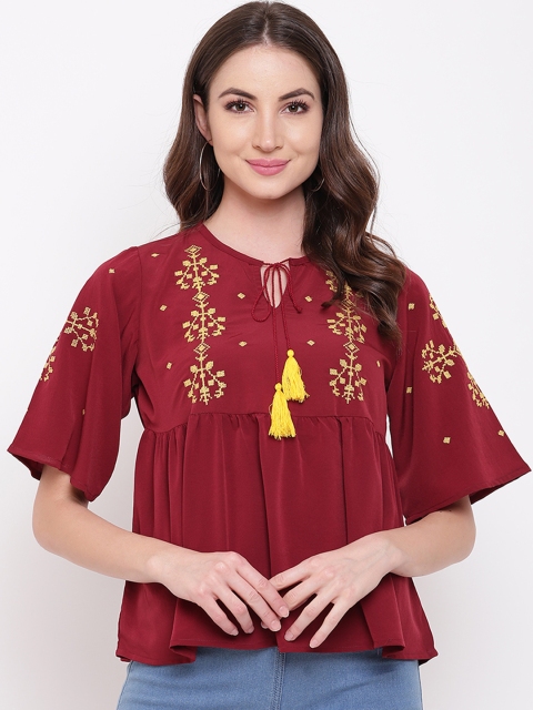 Mayra Women Maroon Printed A-Line Top