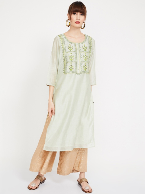 

Melange by Lifestyle Women Green Embroidered Straight Kurta
