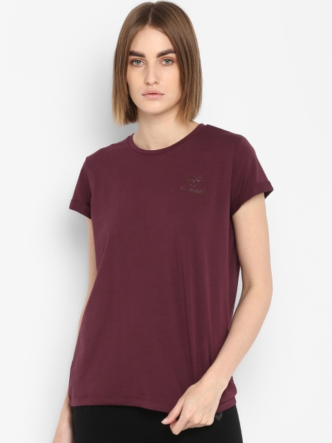 

hummel Women Maroon Solid Round Neck T-shirt