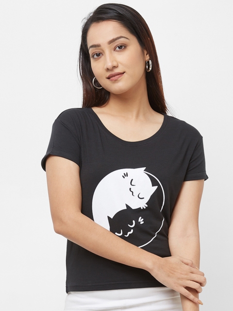 

Imagica Women Black Printed Round Neck T-shirt
