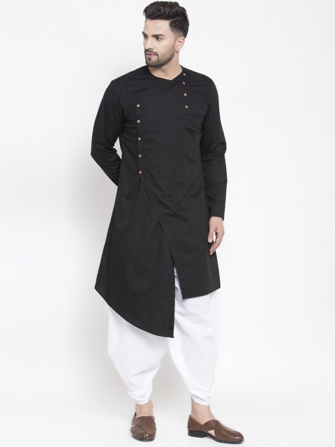 

Zotw Men Black Solid Asymmetric Hemline Straight Kurta