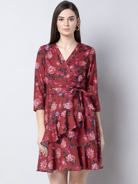 

FabAlley Women Red Printed Wrap Dress
