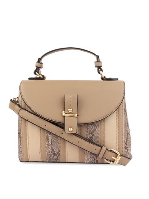 URBANE Beige & Grey Snake Skin Printed Satchel