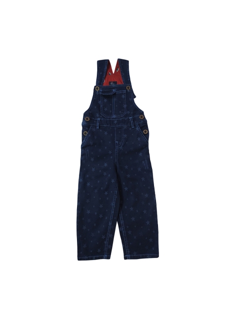 

KiddoPanti Boys Blue Printed Pure Cotton Denim Dungaree