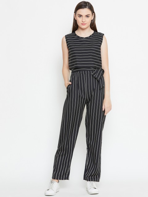 

FIZERA Women Black & White Striped Basic Jumpsuit
