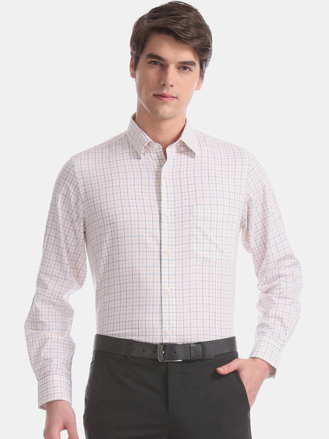 

Arrow Men Cream-Coloured & Black Checked Regular Fit Formal Shirt
