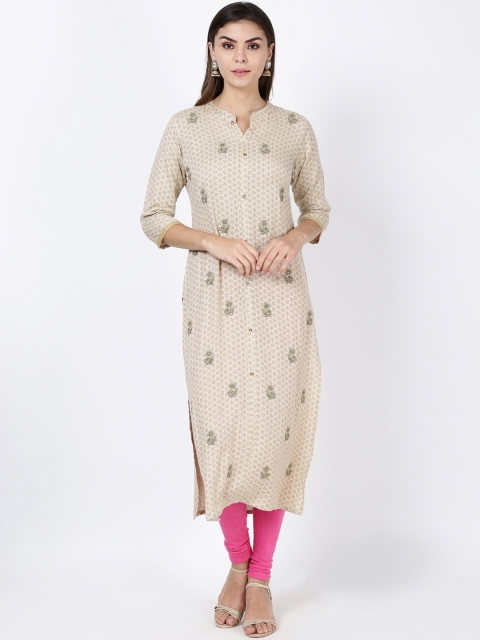 Soch Women Off-White & Grey Embroidered Straight Kurta