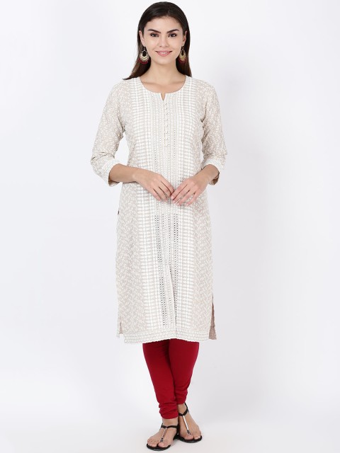 

Soch Women Beige & Off-White Chikankari Woven Design Straight Kurta