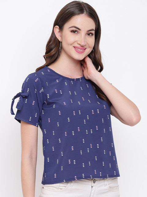 

Mayra Women Blue & White Printed A-Line Top
