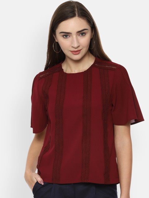 

Van Heusen Women Maroon Self Design Top