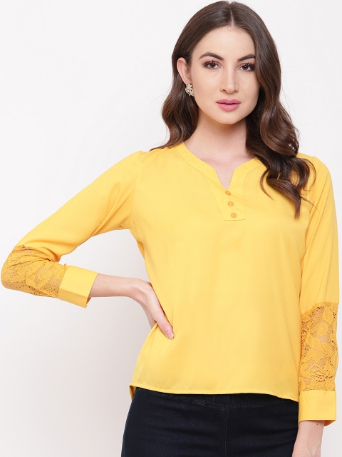 

Mayra Women Yellow Self Design Shirt Style Top