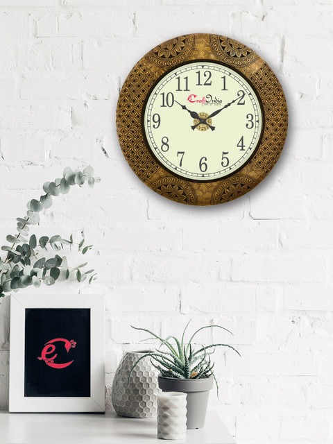

eCraftIndia Gold-Toned & Beige Handcrafted Analogue Wall Clock