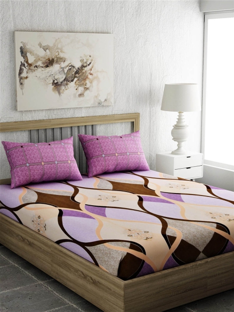 

EverHOME Lavender & Purple Abstract 210 TC Cotton 1 Queen Bedsheet with 2 Pillow Covers