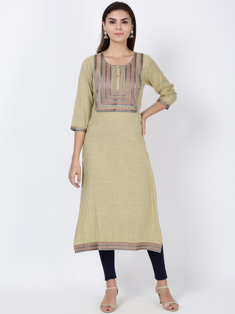 

Soch Women Olive Green & Grey Embroidered Straight Kurta
