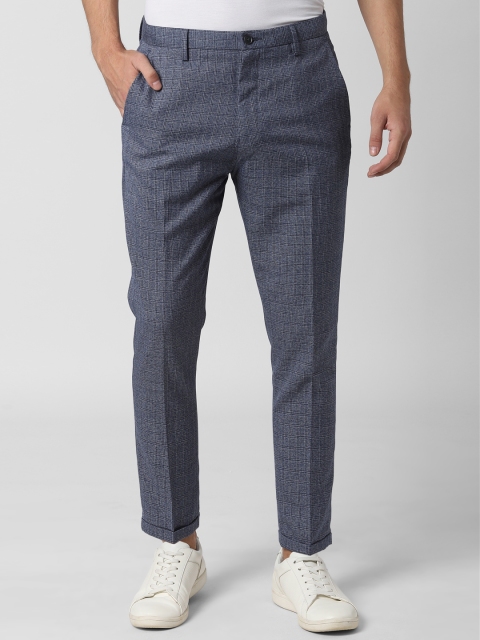 

Peter England Men Navy Blue Tapered Fit Checked Regular Trousers