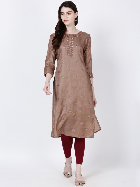 

Soch Women Brown Embroidered Straight Kurta