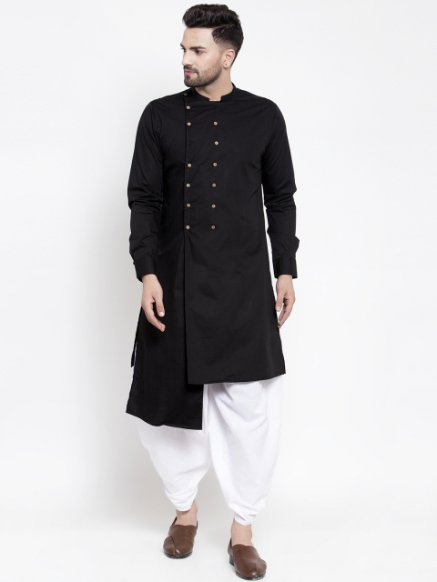 

Zotw Men Black Solid Asymmetric Hemline Straight Kurta