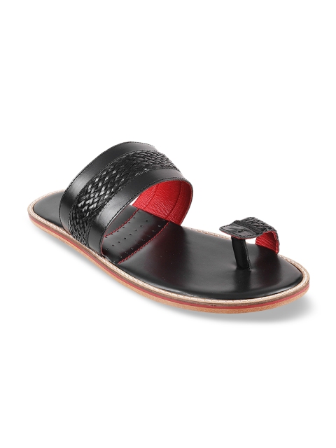 

Mochi Men Black Solid Leather One Toe Flats