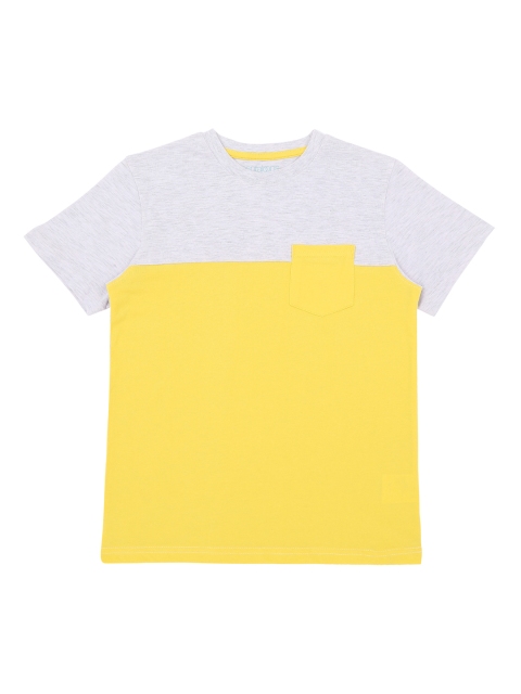 

Pantaloons Junior Boys Grey Melange & Yellow Colourblocked Round Neck T-shirt
