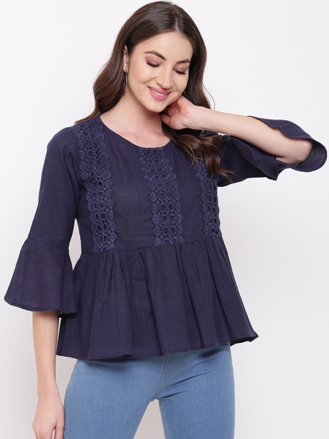 

Mayra Women Navy Blue Self Design Peplum Top