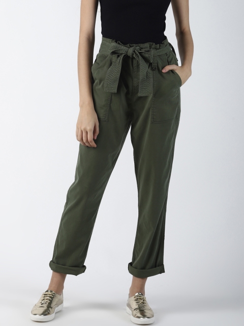 

Blue Saint Women Olive Green Regular Fit Solid Peg Trousers