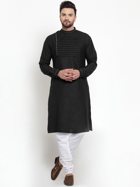 

TREEMODA Men Black & White Solid Linen Kurta with Churidar