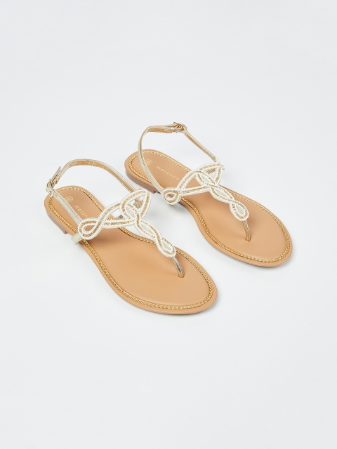 

Melange by Lifestyle Women Gold-Toned Embellished T-Strap Flats