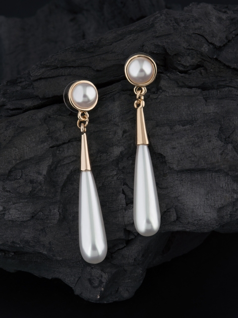 E2O White & Gold-Plated Teardrop Shaped Drop Earrings