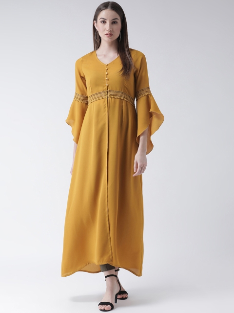 

Texco Women Mustard Yellow Woven Design A-Line Kurta