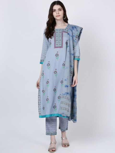 

Soch Women Blue Printed Kurti with Palazzos & Dupatta