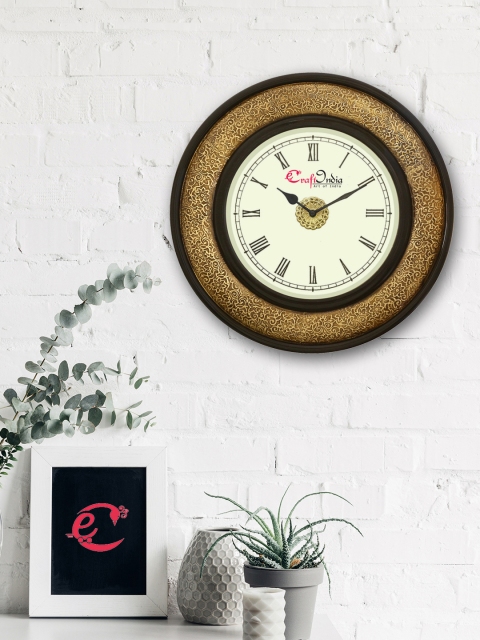 

eCraftIndia Cream-Coloured Handcrafted Round Solid 40.6 cm Analogue Wall Clock