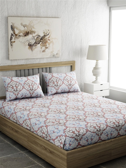 

EverHOME Blue & Brown Ethnic Motifs 210 TC Cotton 1 Queen Bedsheet with 2 Pillow Covers