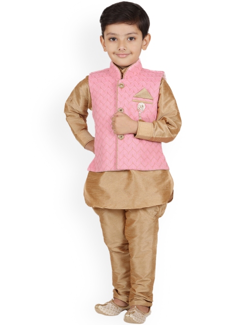 

Kidling Boys Pink & Gold-Toned Self Design Kurta with Pyjamas
