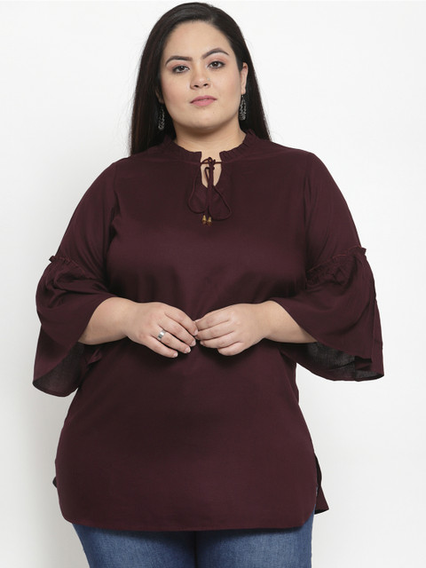 

plusS Women Burgundy Solid Longline Top