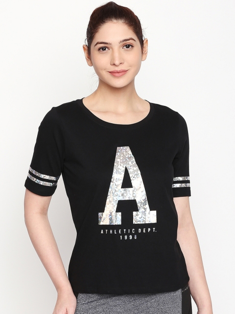 

Ajile by Pantaloons Women Black Printed Round Neck Pure Cotton T-shirt