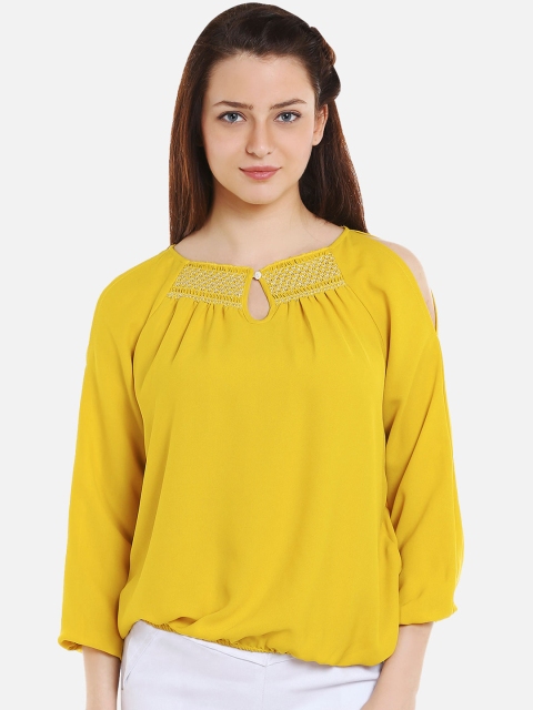 

109F Women Yellow Solid Blouson Top