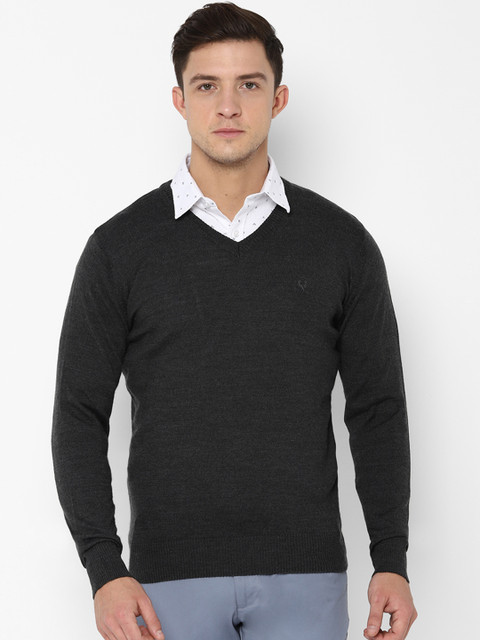 

Allen Solly Men Charcoal Black Solid Pullover Sweater