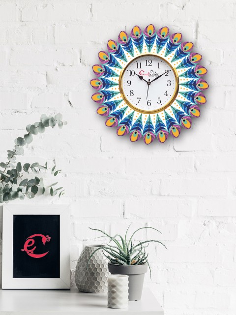 

eCraftIndia Multicoloured Handcrafted Round Printed Analogue Wall Clock, Multi