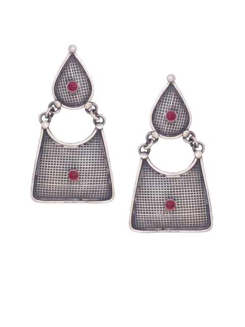 

Silvermerc Designs Silver-Plated & Red Sterling Silver Geometric Drop Earrings